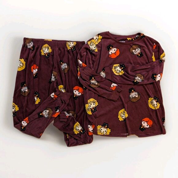 Harry Potter Pajama Set Women’s L 10-12 Chibi Characters Long Sleeve Top Pants - Picture 1 of 10
